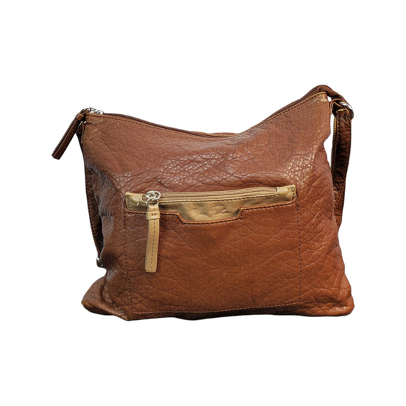 Marc Fisher Shoulder Bag Womens Brown Pebble Leather Crossbody Strap Zip Closure - Picture 1 of 11